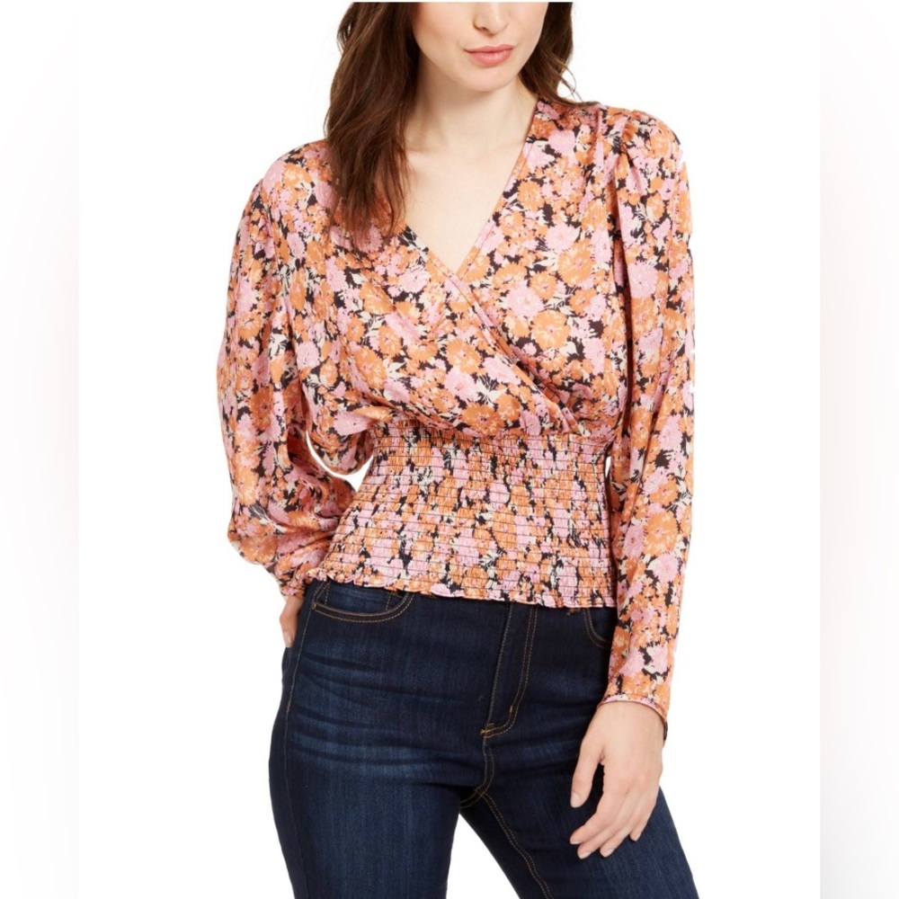 Leyden Autumn Floral Faux Wrap Blouse